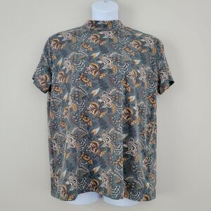 LULAROE Size XL Short Sleeve Sage Green Floral Mock Neck 'Ruth' Pullover Top NWT